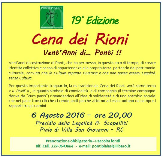 PONTI PIALESI - CENA DEI RIONI 2016 " VENT'ANNI DI... PONTI" - 19a Edizione